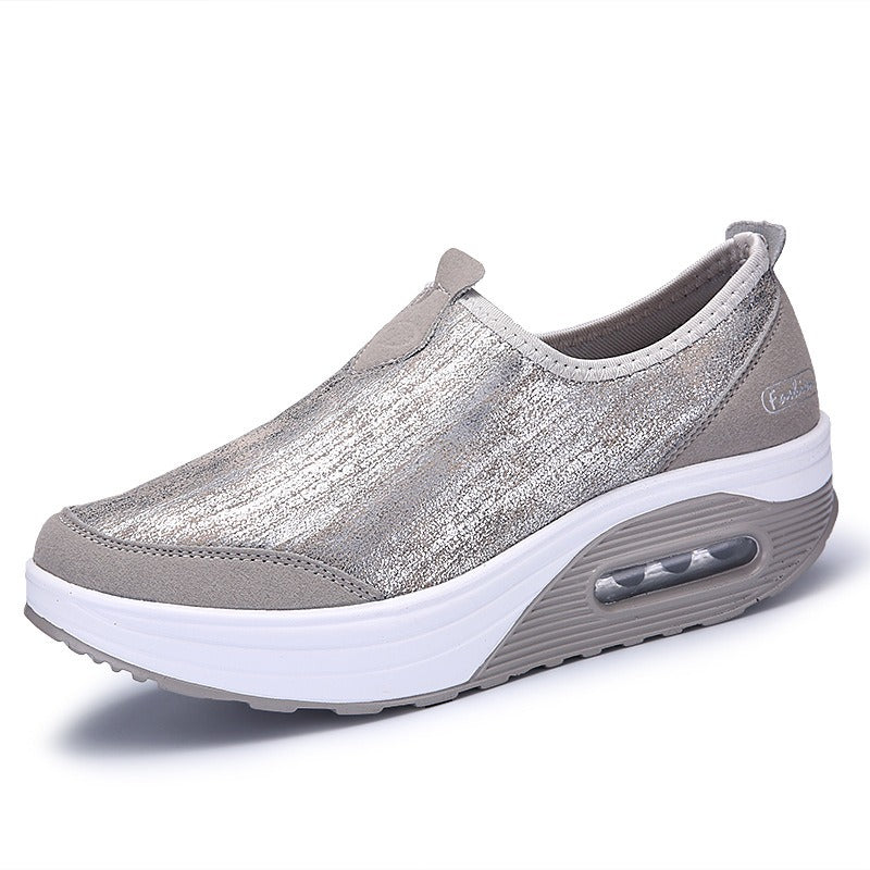 Women's Sports Shoes, Air Cushioned Sloping Heels, Casual Thick Soled Rocking Shoes, Oversized Travel Shoes