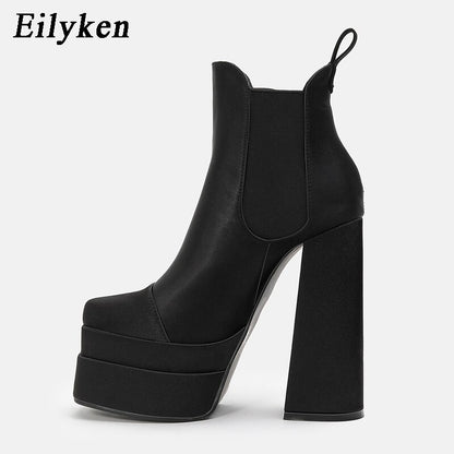 Nude Short Boots Women's Autumn and Winter New Style Square Head Super High Heel Heavy Heel Large Fashion Boots