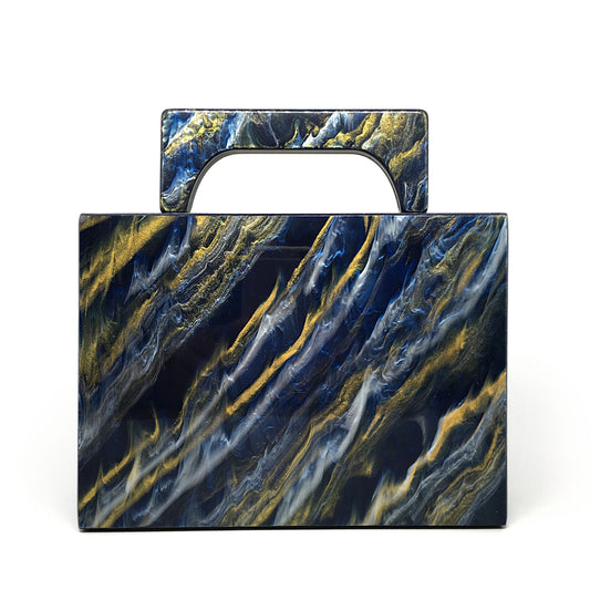 Pearlescent Blue Painting Color Gold Powder Acrylic Dinner Bag For Women Marble Handbag Dress Bag