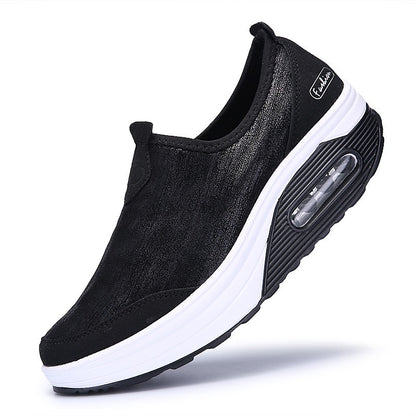 Women's Sports Shoes, Air Cushioned Sloping Heels, Casual Thick Soled Rocking Shoes, Oversized Travel Shoes
