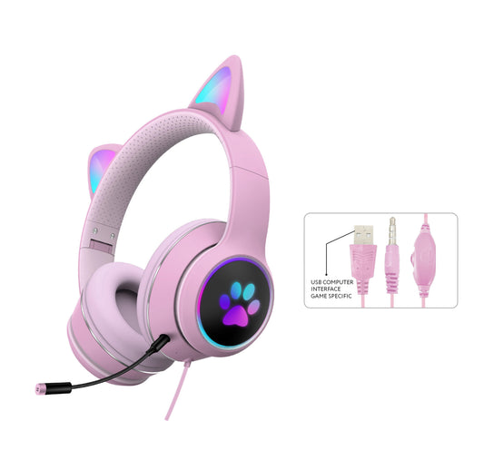 AKZ-022 RGB Luminous Cat Ear Headset Wired Headset Gaming Computer Learning Headset