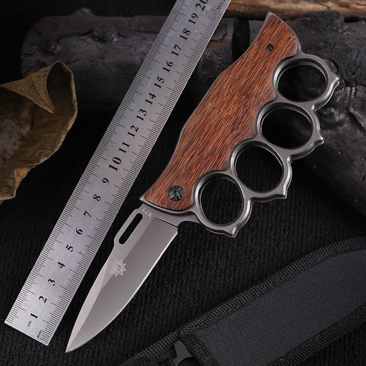 Wooden Handle Boxing Glove Folding Knife Outdoor Folding Knife Stainless Steel Carry Knife Field Portable Pocket Knife