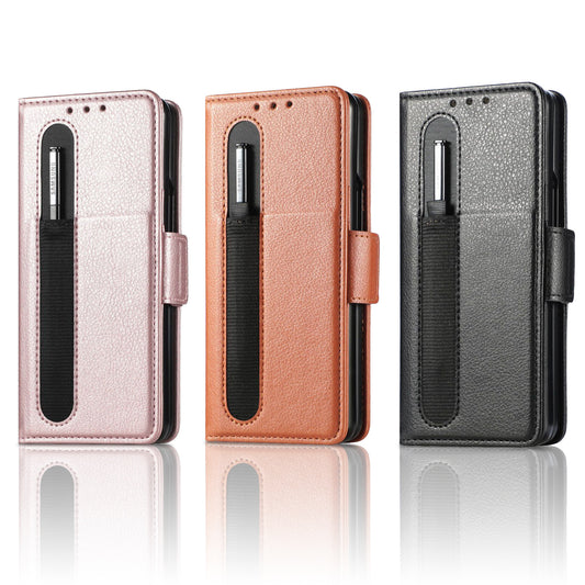 New Suitable For Samsung Galaxy Z Fold3 Mobile Phone Leather Case Folding Screen Pen Slot Pen W22 Leather Z Fold3 Multi-Card Cover