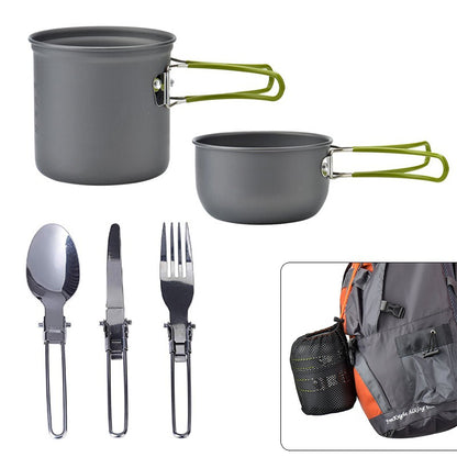 Outdoor Equipment, Outdoor Set Pot, 1-2 Person Portable Camping Cookware With Tableware Ds-101