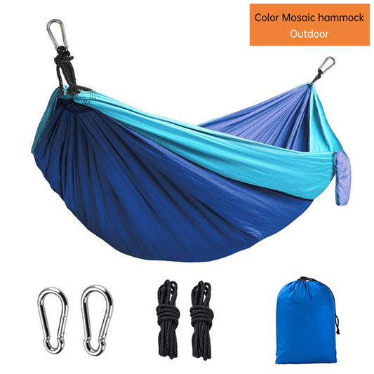 Outdoor Hammock Camping Single And Double Parachute Fabric Color Matching Hammock Widened Swing Indoor Leisure