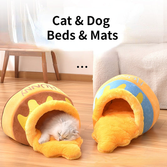 Disney Winnie The Pooh Pet Nest Cartoon Stuffed Cat Beds Dogs Sleepping Mats Winter Warm thicken Canned Honey Pets House Caves