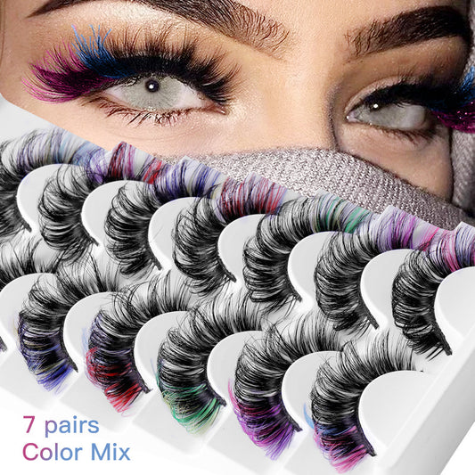 7 Pairs Of Colorful Fried Eyelashes Multi-Layer Thick Cross Mink beauty  Hair Imitation D Color Mix 7