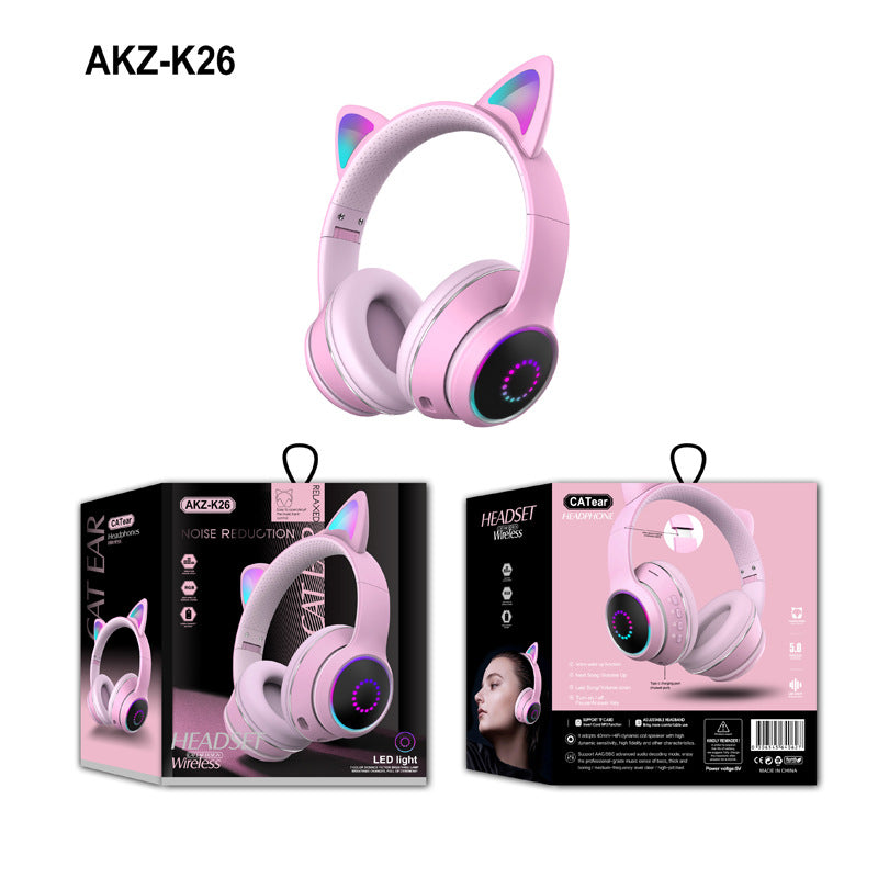 AKZ-K26 Head Mounted Bluetooth Cat Ears Luminous Cute Cool Card Wireless Sports Stereo Headset